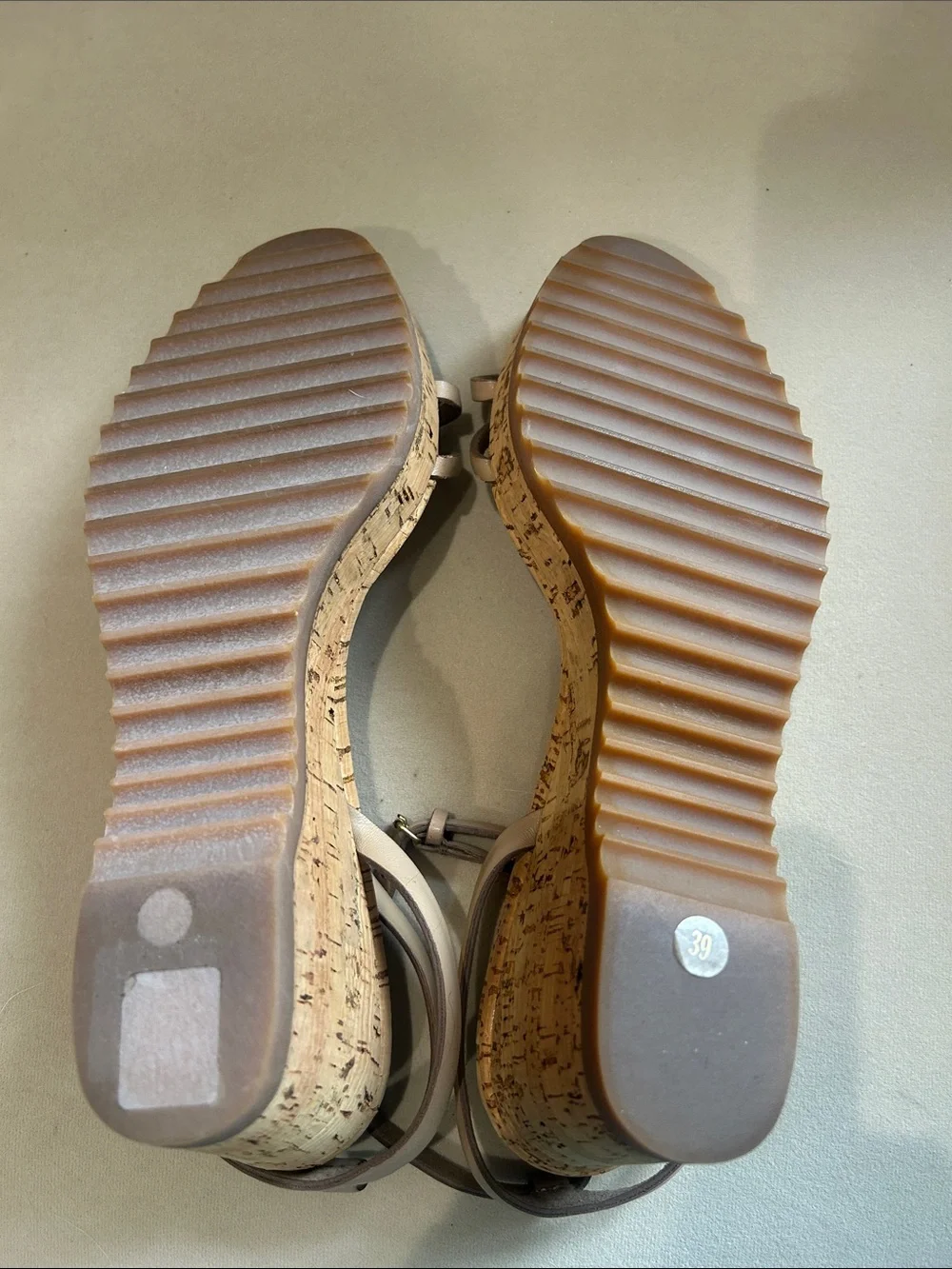 Stella McCartney Taupe Strappy Cork Wedge Sandals